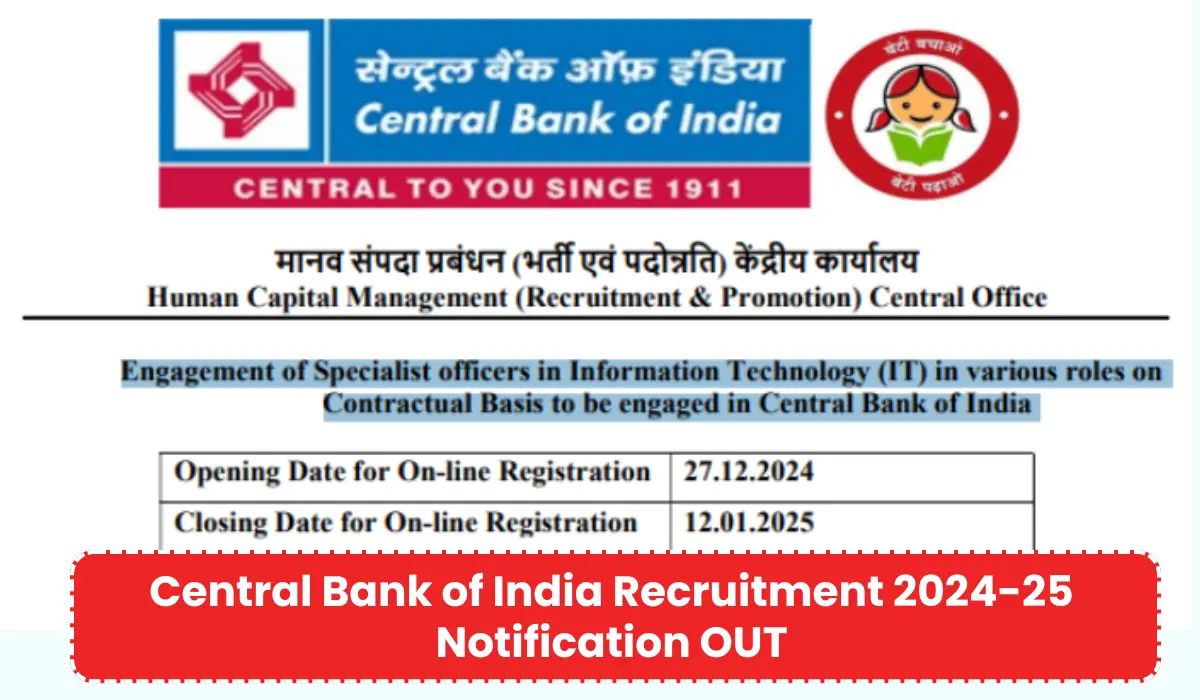 Central Bank of India Recruitment 2024-25 Notification OUT